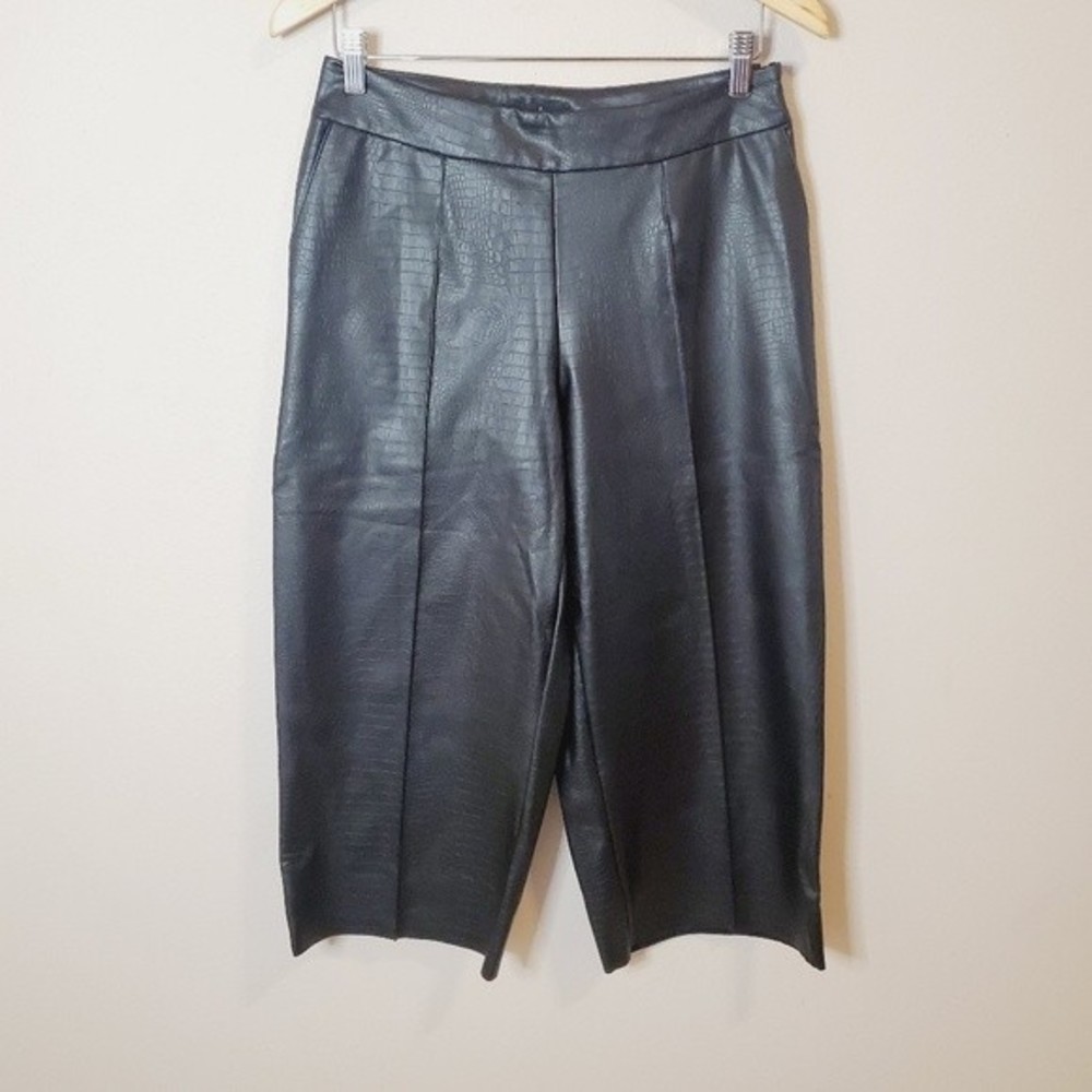 J Jason Wu Black Faux-Leather Pant Cropped Snake print Front Seam Wide - Picture 5 of 11